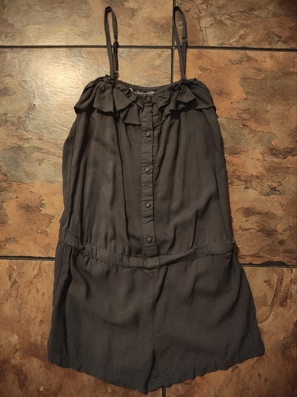 Ashley By 26 International Dark Grey Ruffle-Trim Romper